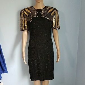100% silk black and gold dress